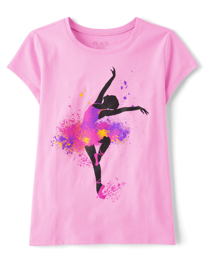 Girls Paint Splatter Ballerina Graphic Tee