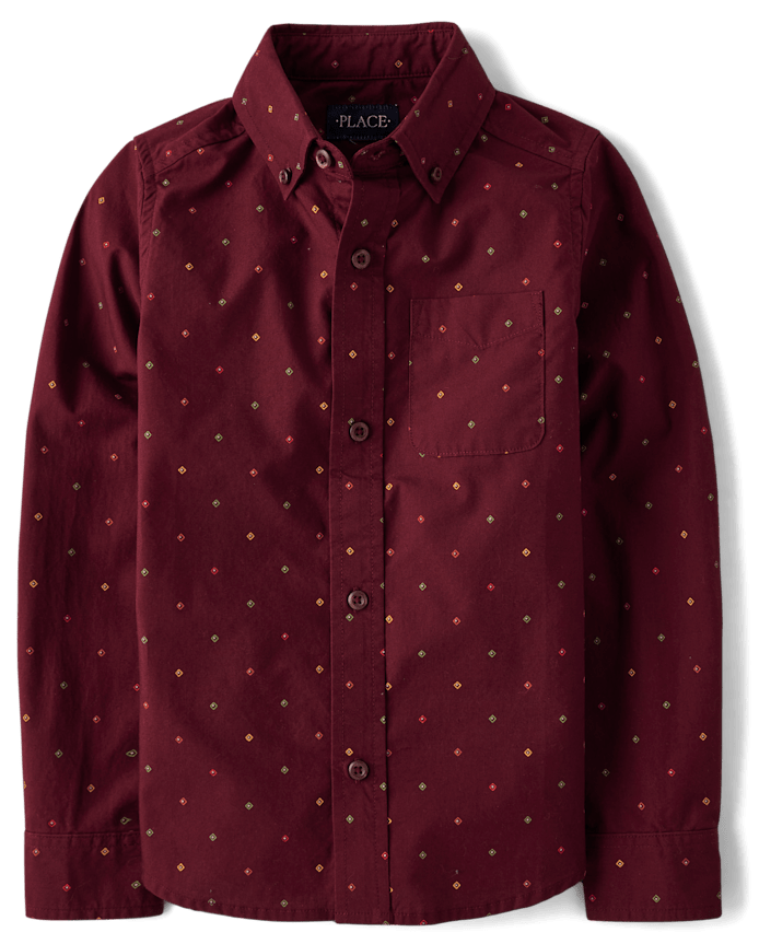 Boys Print Poplin Button Up Shirt