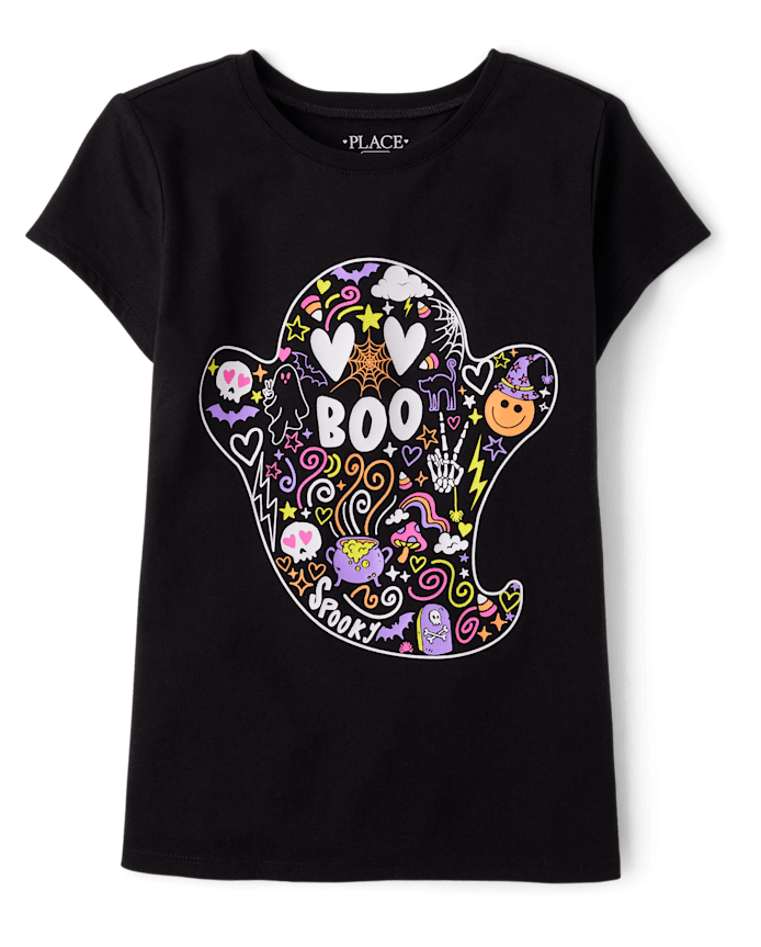 Girls Glow Ghost Boo Graphic Tee