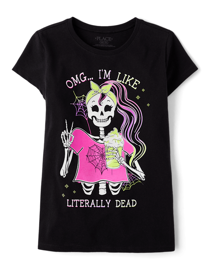 Girls Glow Skeleton Girl Graphic Tee