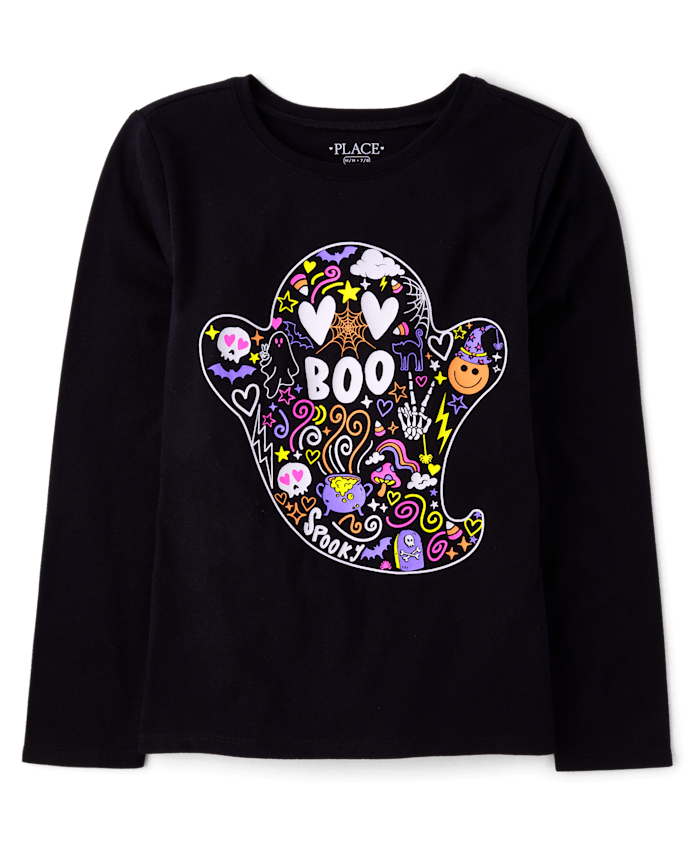 Girls Glow Ghost Boo Graphic Tee