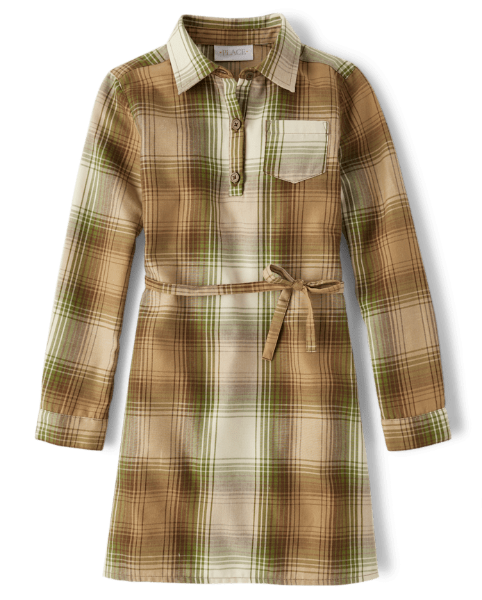 Robe chemise en flanelle à carreaux assortie pour fille