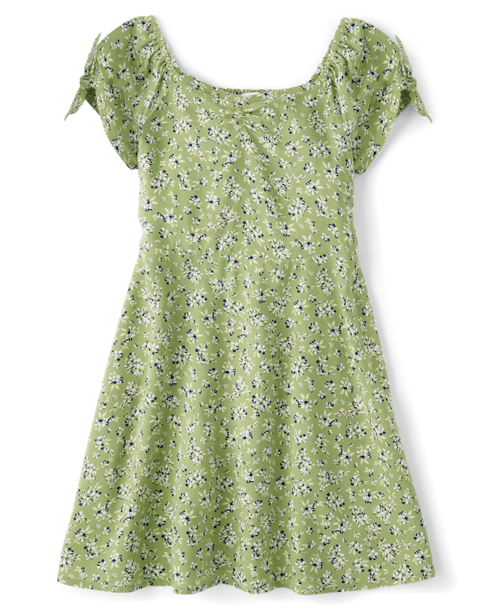 Robe fleurie à manches nouées pour fille