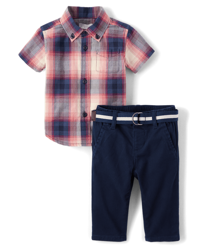 Baby Boys Plaid 2-Piece Outfit Set