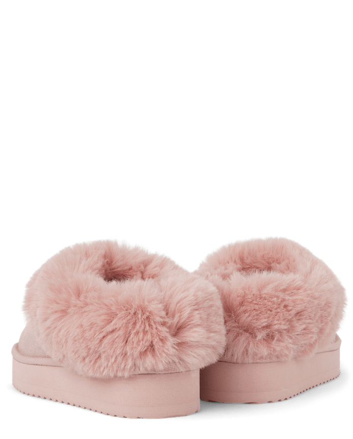 Girls Platform Teddy Slip Ons