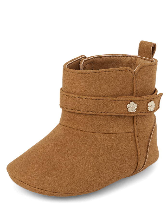 Baby Girls Flower Stud Booties