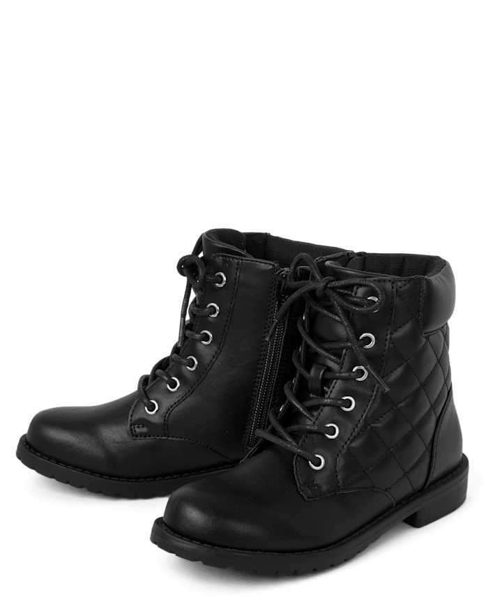 Girls Quilted Lace Up Booties