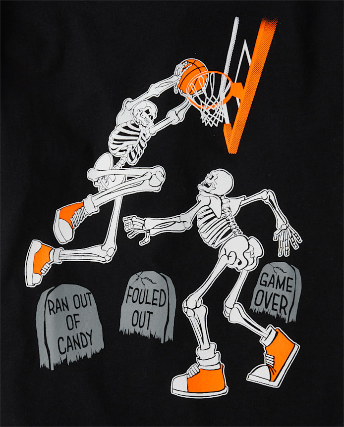Boys Glow Skeleton Basketball Graphic Tee