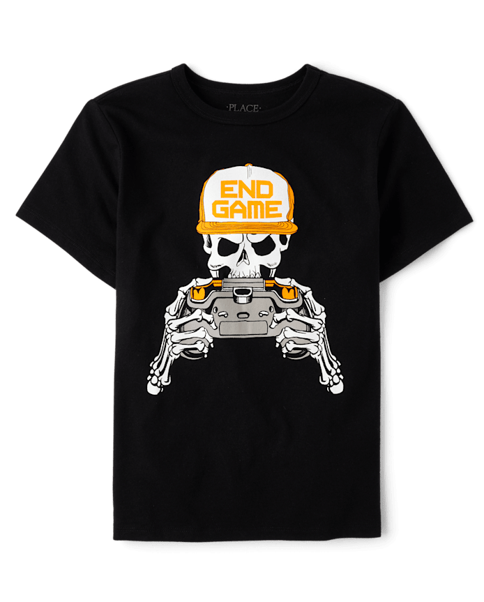 Boys Glow Skeleton Gamer Graphic Tee
