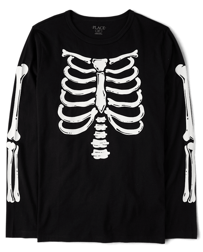 T-shirt graphique squelette lumineux pour adulte assorti