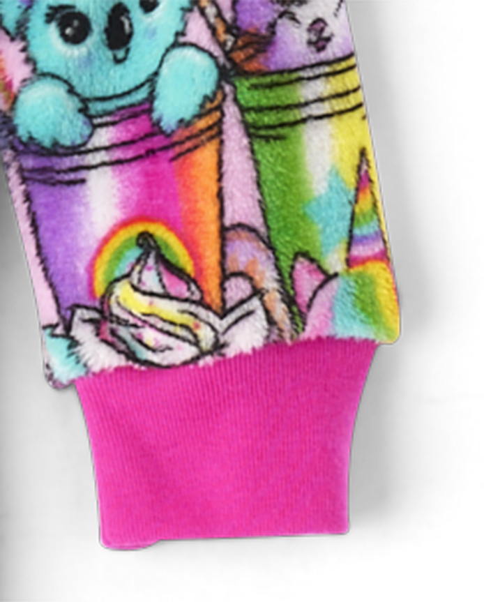 Girls Animal Milkshake One Piece Pajamas - Cozy Fleece