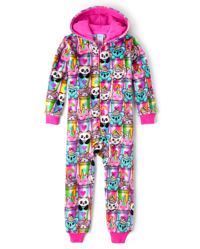 Girls Animal Milkshake One Piece Pajamas - Cozy Fleece