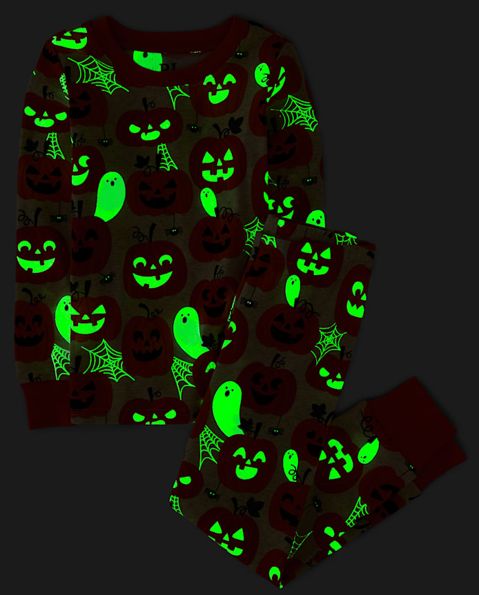 Kids Glow Pumpkin Snug Fit Cotton Pajamas