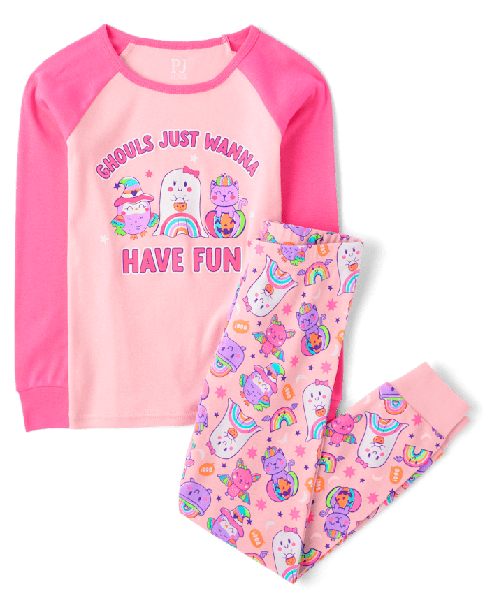 Girls Glow Ghouls Wanna Have Fun Snug Fit Cotton Pajamas