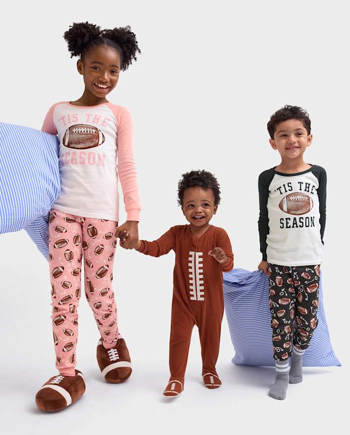 Pyjamas en coton ajustés assortis pour bébés et petits garçons, motif football, toute la famille