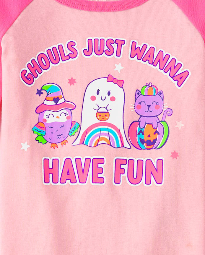 Pyjamas en coton ajustés pour bébés et petites filles, motif fantômes lumineux
