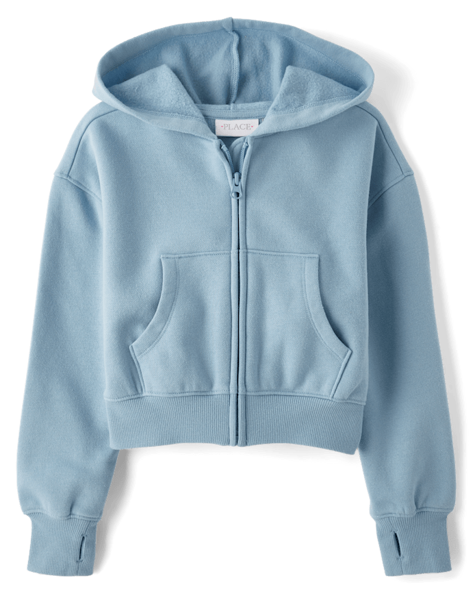 Girls Premium Fleece Cropped Zip Up Hoodie
