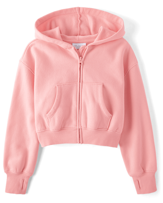 Girls Premium Fleece Cropped Zip Up Hoodie