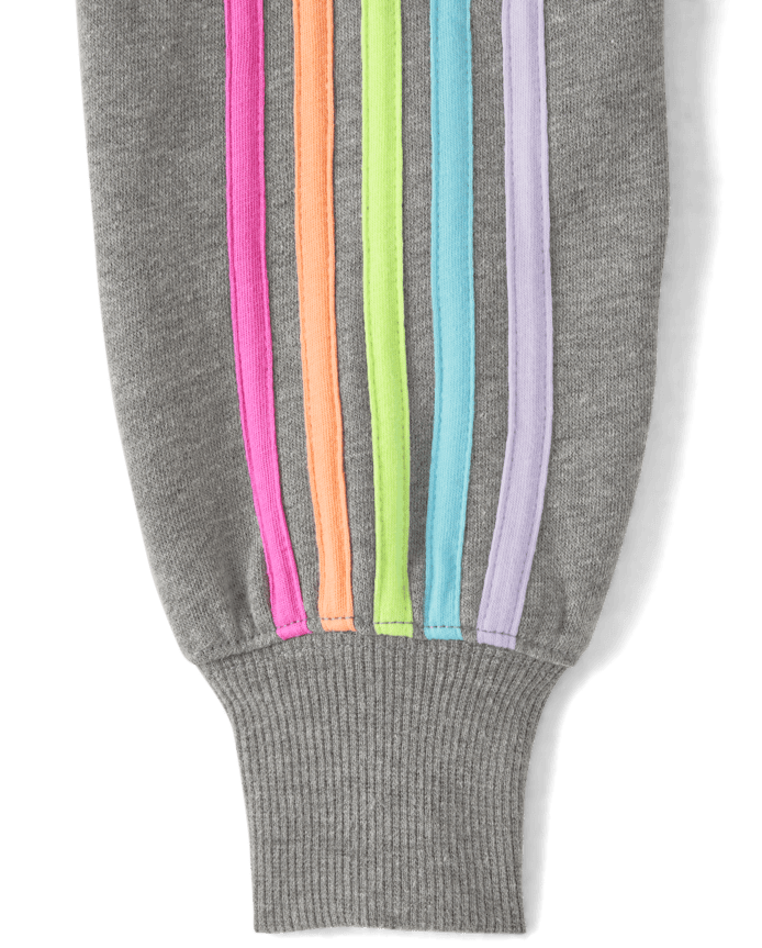 Girls Side Stripe Fleece Cropped Zip Up Hoodie