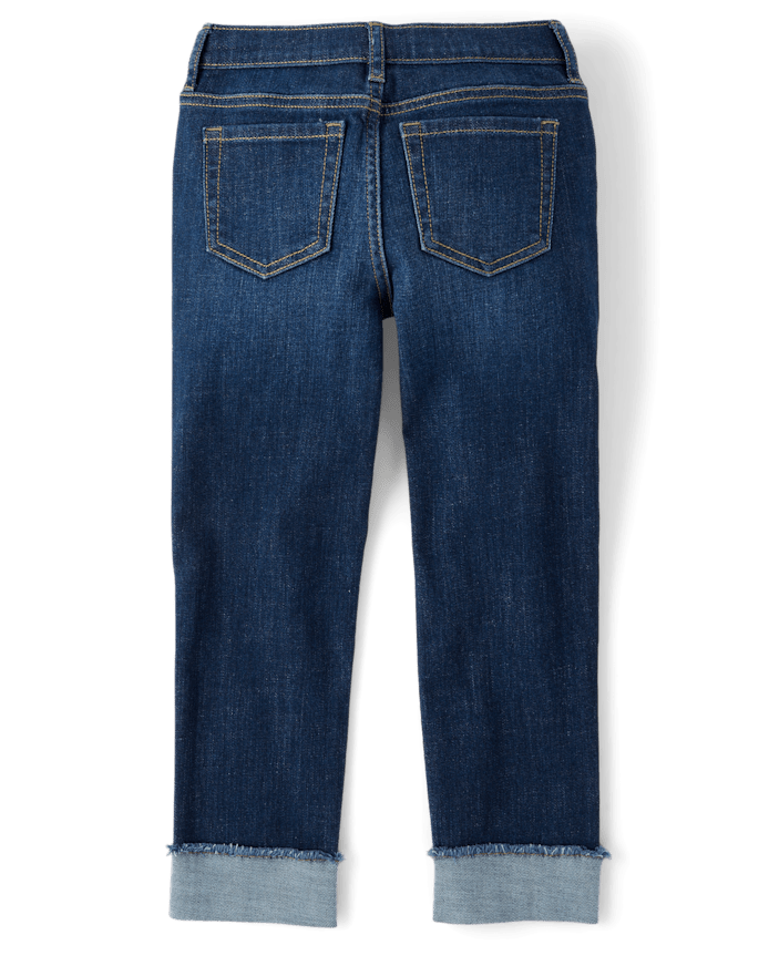 Jean droit à revers retroussés pour fille