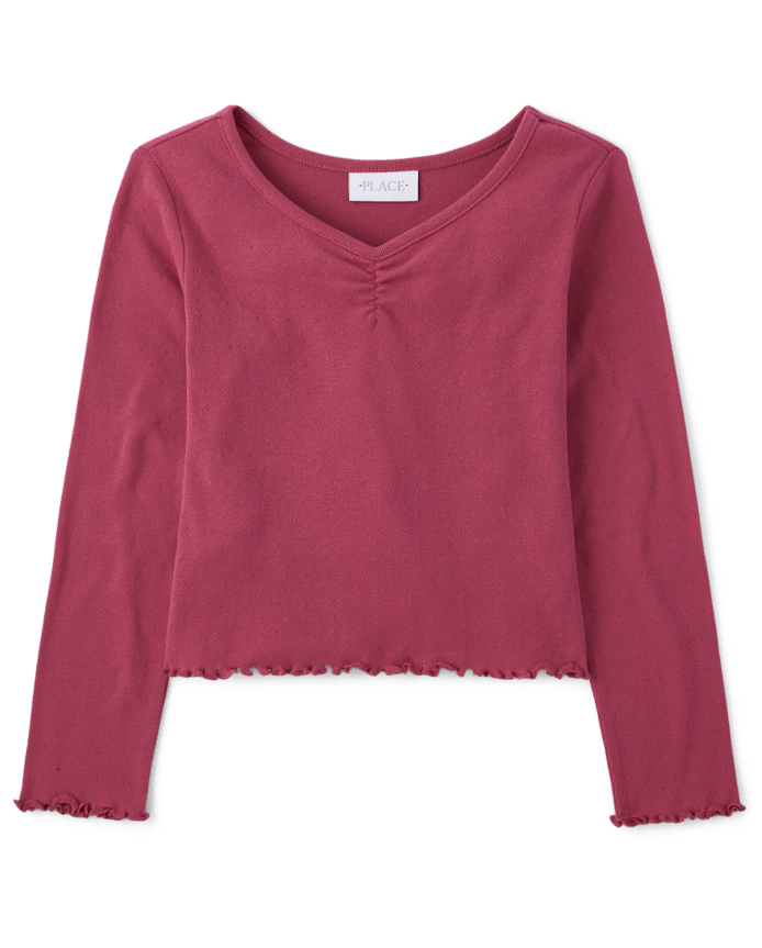 Girls Pointelle Ruched Top