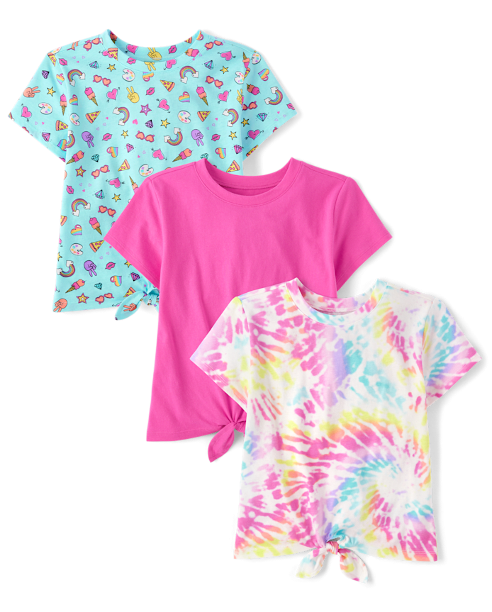 Girls Print Tie Front Top 3-Pack