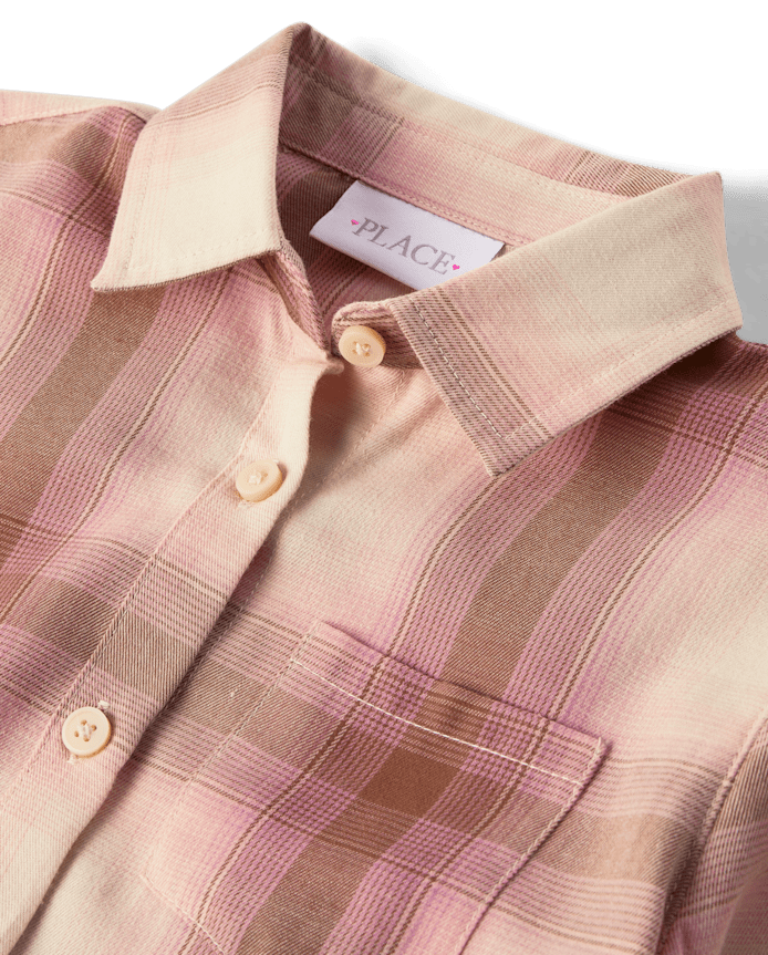 Girls Plaid Flannel Button Up Shirt