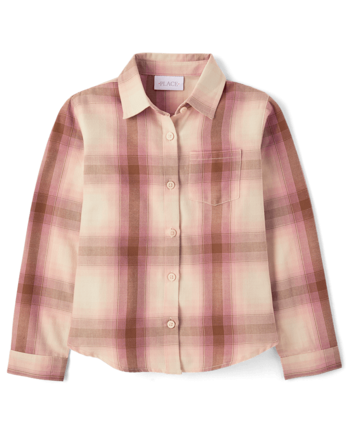 Chemise boutonnée en flanelle à carreaux pour fille