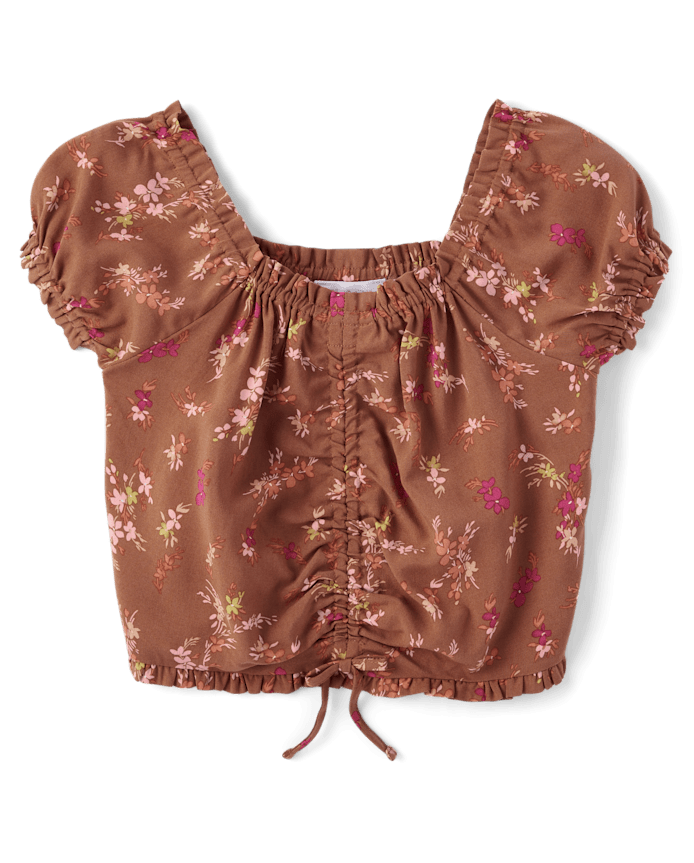Girls Floral Cinch Front Top