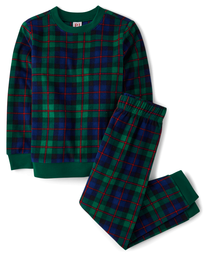 Pyjamas assortis pour enfants en microfibre polaire à carreaux tartan