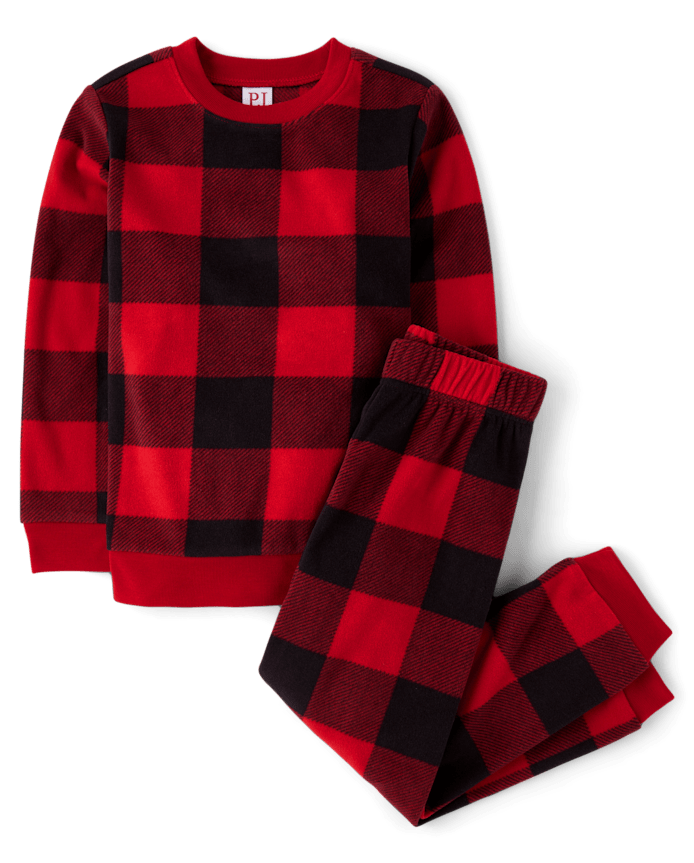 Kids Matching Family Buffalo Plaid Microfleece Pajamas