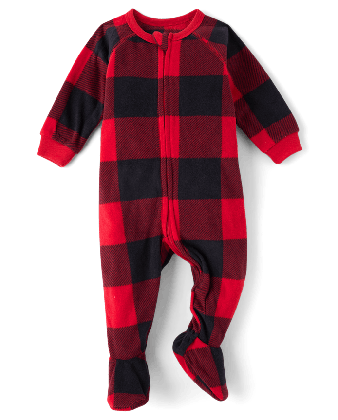 Baby And Toddler Matching Family Buffalo Plaid Microfleece Footed One Piece Pajamas