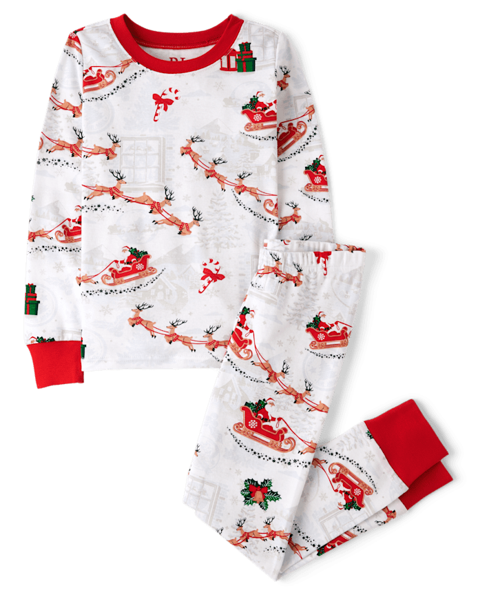 Kids Matching Family Santa Sleigh Snug Fit Cotton Pajamas