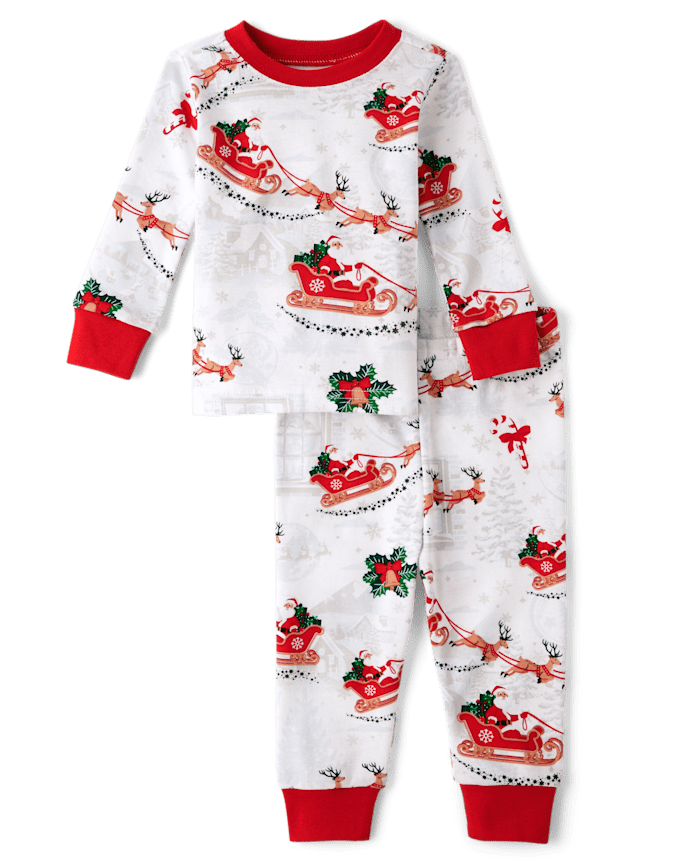Baby And Toddler Matching Family Santa Sleigh Snug Fit Cotton Pajamas