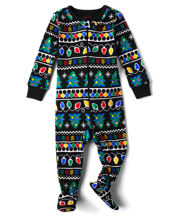 Baby And Toddler Matching Family Christmas Lights Snug Fit Cotton Footed One Piece Pajamas