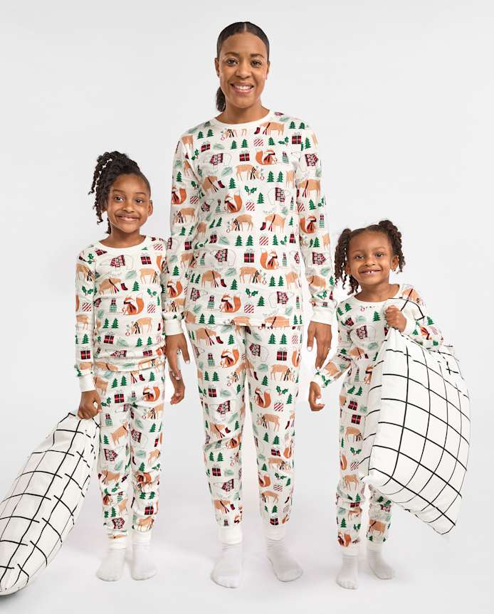 Pyjamas en coton ajustés assortis pour bébés et jeunes enfants, à motifs d'animaux de la famille