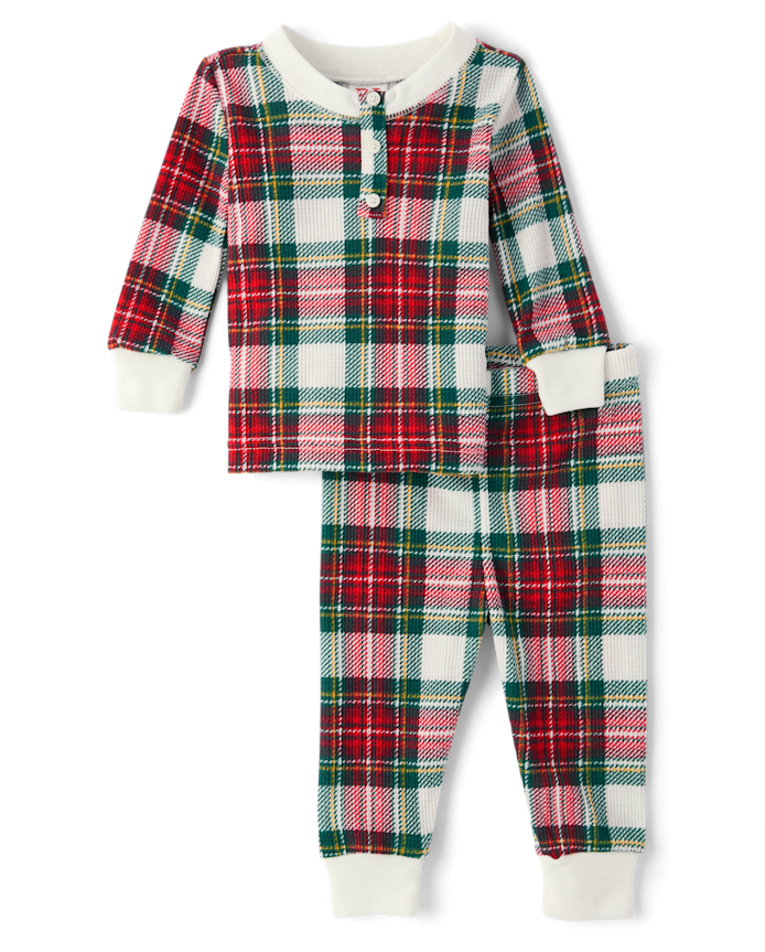 Pyjamas Henley thermiques à carreaux assortis pour bébés et jeunes enfants
