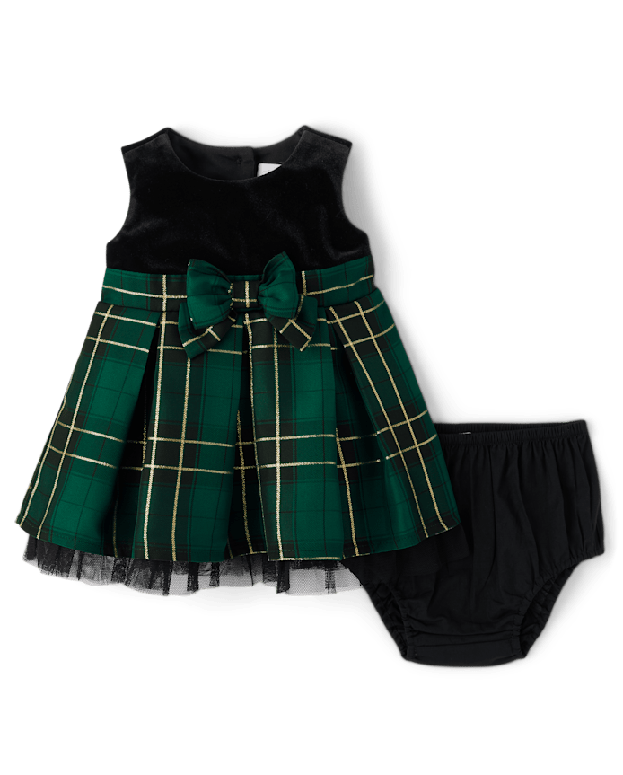 Baby Girls Matching Family Plaid Velour Fit And Flare Dress