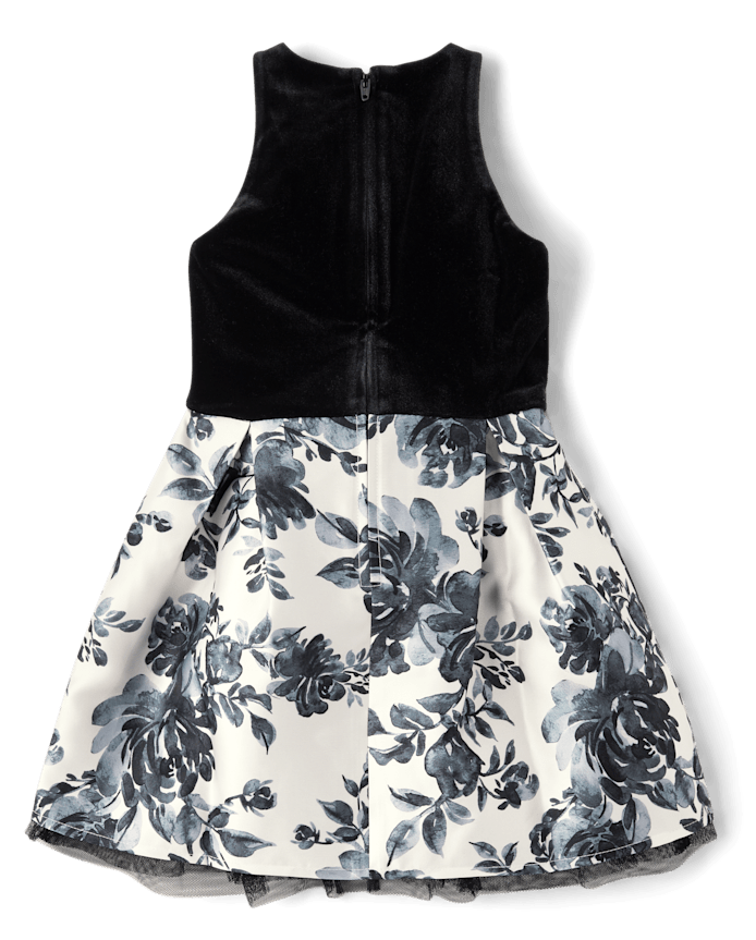 Girls Floral Velour Fit And Flare Dress