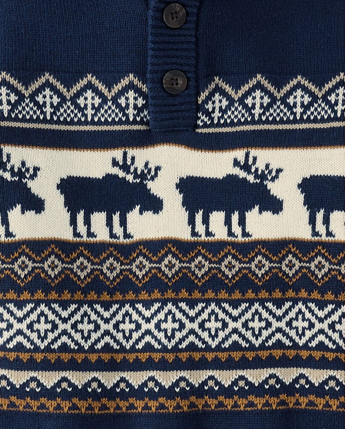 Boys Moose Fairisle Mock Neck Sweater