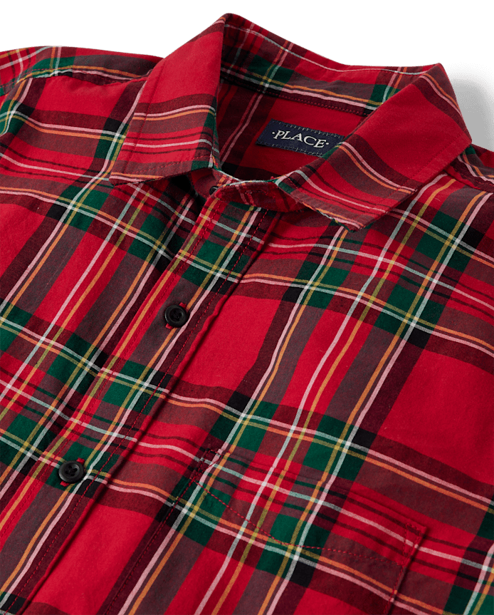 Mens Matching Family Plaid Poplin Button Up Shirt