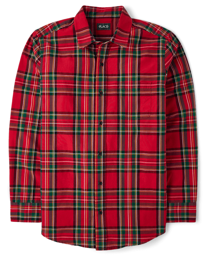Mens Matching Family Plaid Poplin Button Up Shirt