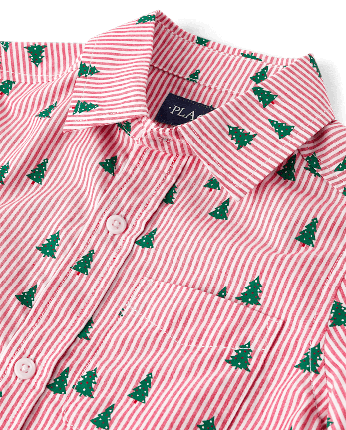 Boys Print Poplin Button Up Shirt