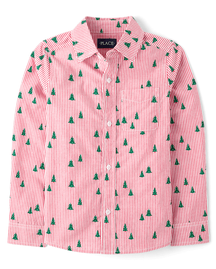 Boys Print Poplin Button Up Shirt