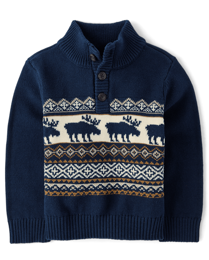 Baby And Toddler Boys Moose Fairisle Mock Neck Sweater