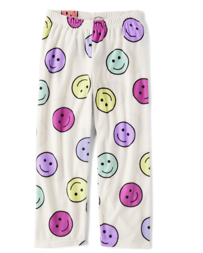 Girls Rainbow Happy Face Microfleece Pajama Pants
