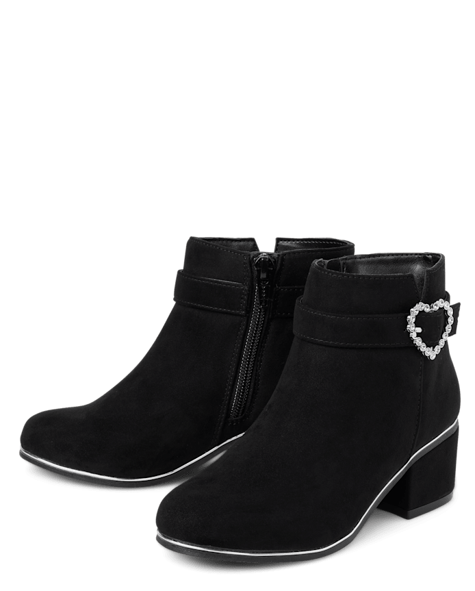 Girls Jeweled Heart Buckle Booties