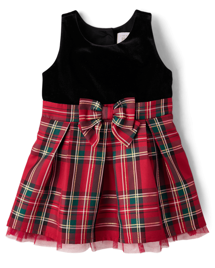 Toddler Girls Matching Family Plaid Velour Fit And Flare Dress