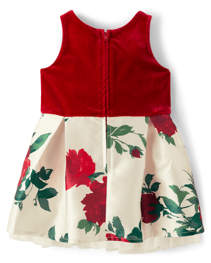 Baby And Toddler Girls Floral Velour Fit Flare Dress