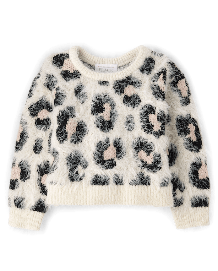 Toddler Girls Leopard Eyelash Sweater